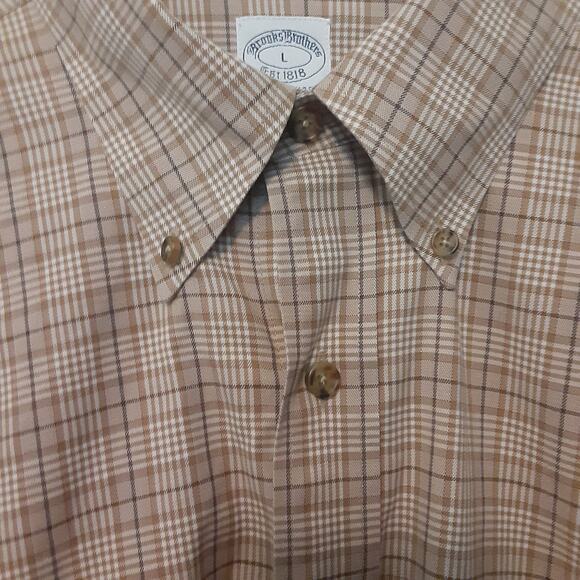 Brooks Brothers Mens L Brown Plaid Long Sleeve Button Up Shirt Non Iron Slim Fit - Picture 3 of 8